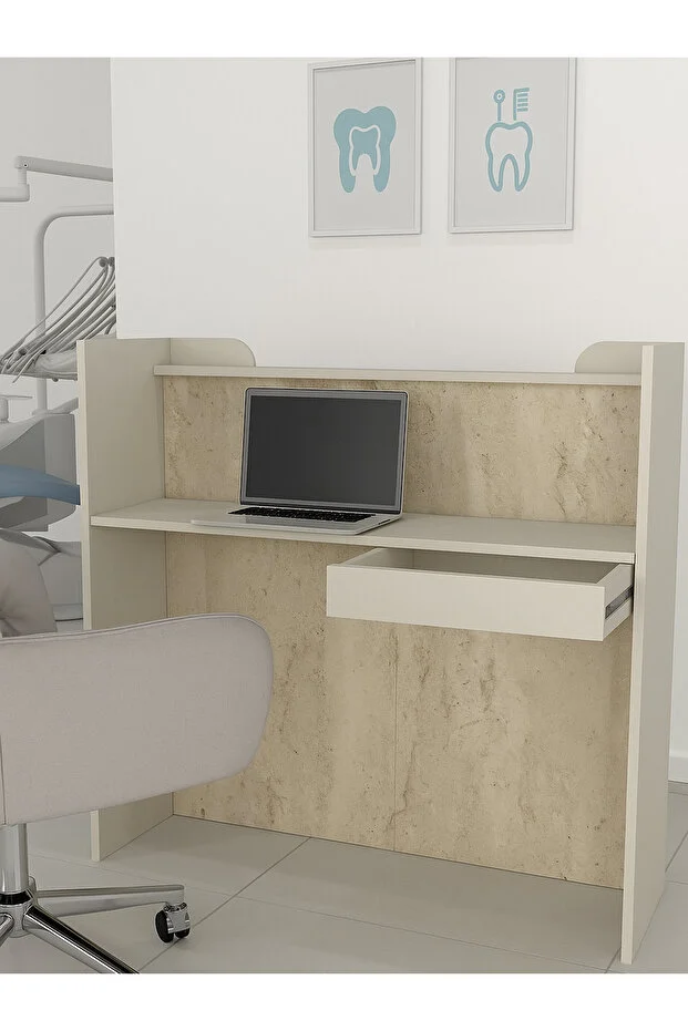 Passione Ledli Karşılama Bankosu 110 cm Ofis Kasa Resepsiyon Masası Kumtaşı - Traverten